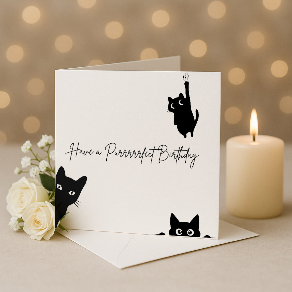 Cat Greeting Card, Black Cat Birthday Card