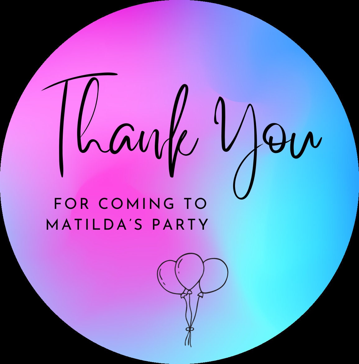 Thank you for coming to my party stickers, Goodie bag stickers, thank you stickers, three sizes, rainbow stickers, name stickers, ombre