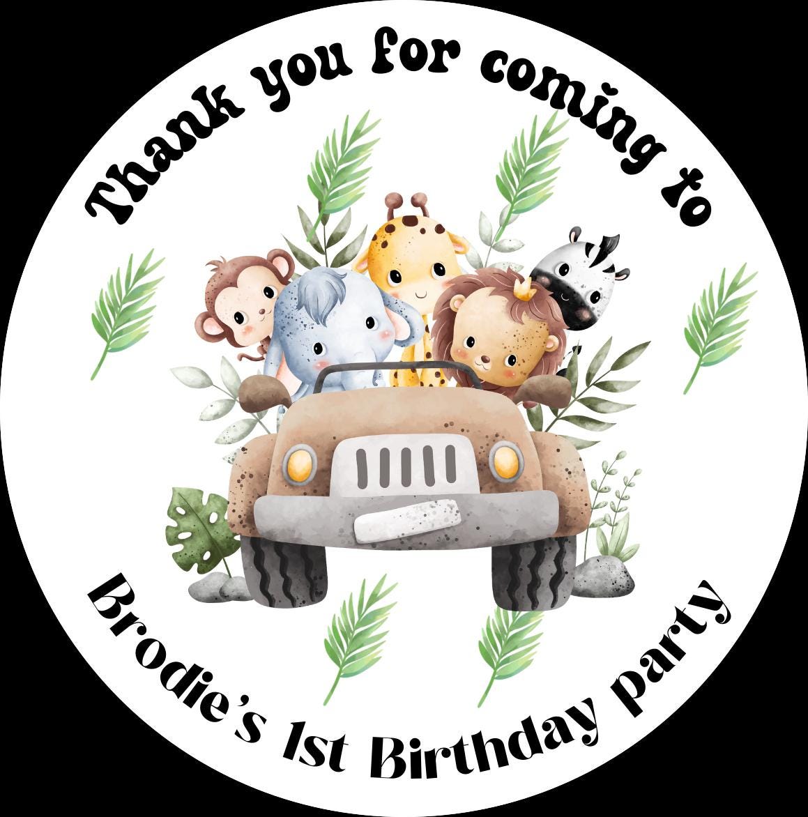 Thank you for coming to my party stickers, jungle safari stickers, Goodie bag stickers, thank you stickers, personalised name stickers