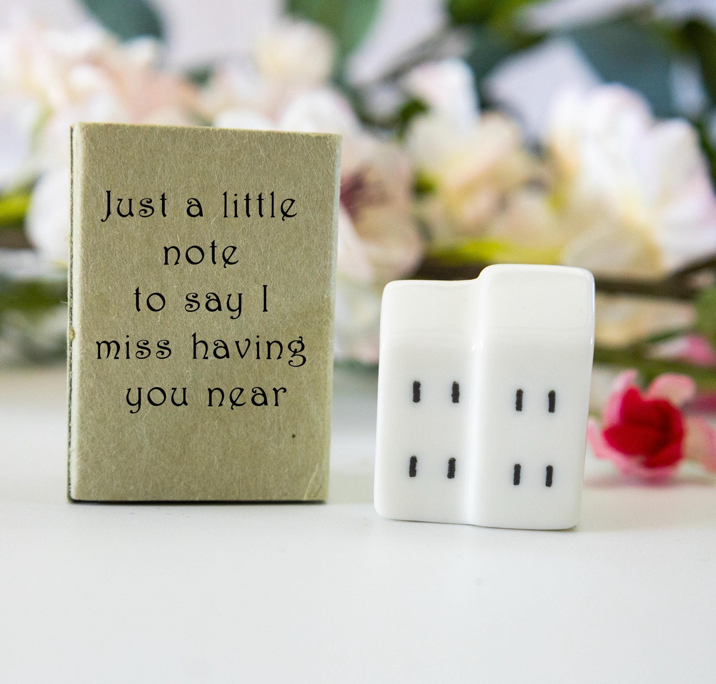 East of India Matchbox Gift Porcelain Home Ornament, Porcelain house Gift, Porcelain Gift, Home Gift, Wish you lived nearer
