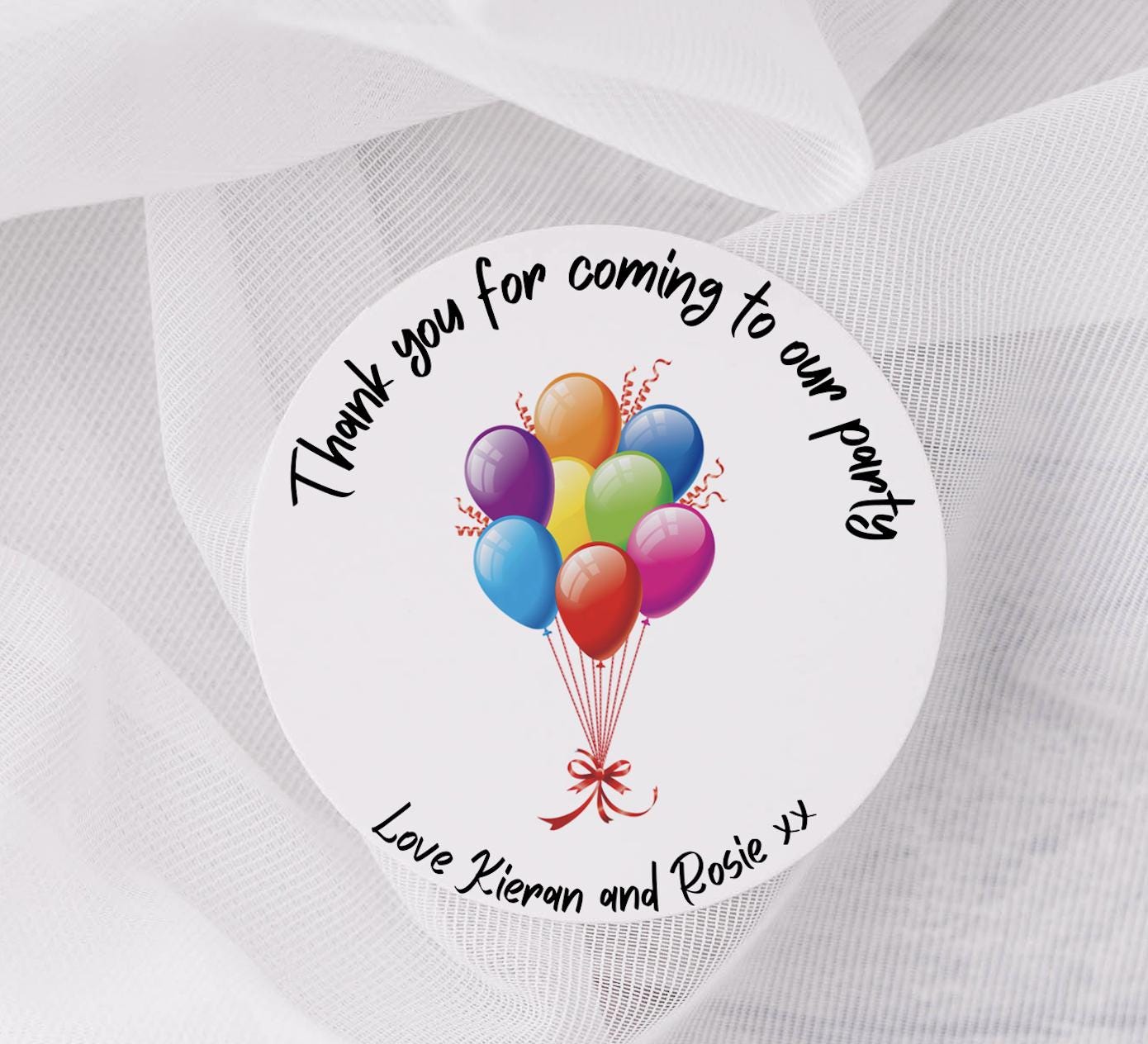 Balloon Thank You Stickers for Party Bags, Kids Birthday Favor Labels, Personalised Party Stickers, Rainbow Balloons 5 sizes