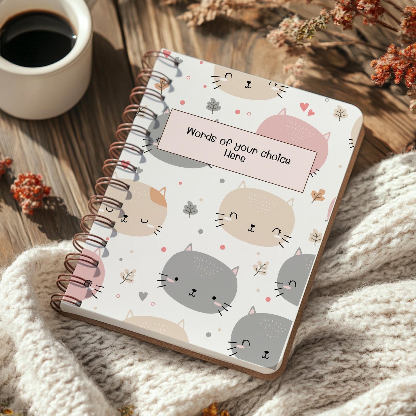 Personalised Cat Notebook, Notepad Wire bound Soft backed, Cute Cat Spiral Notebook, gifts for her, Gifts for him. A4 or A5