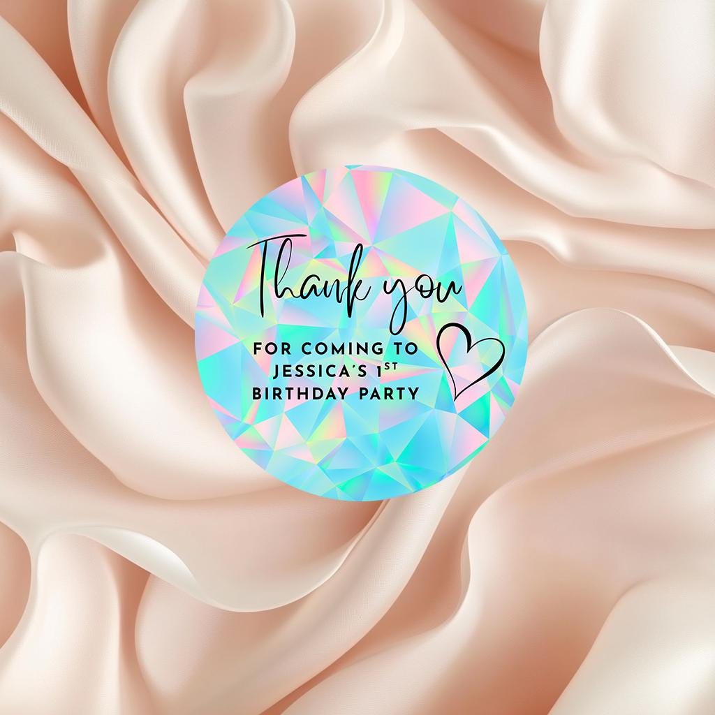 Custom party stickers, Goodie bag stickers, thank you stickers, five sizes, rainbow stickers, name stickers
