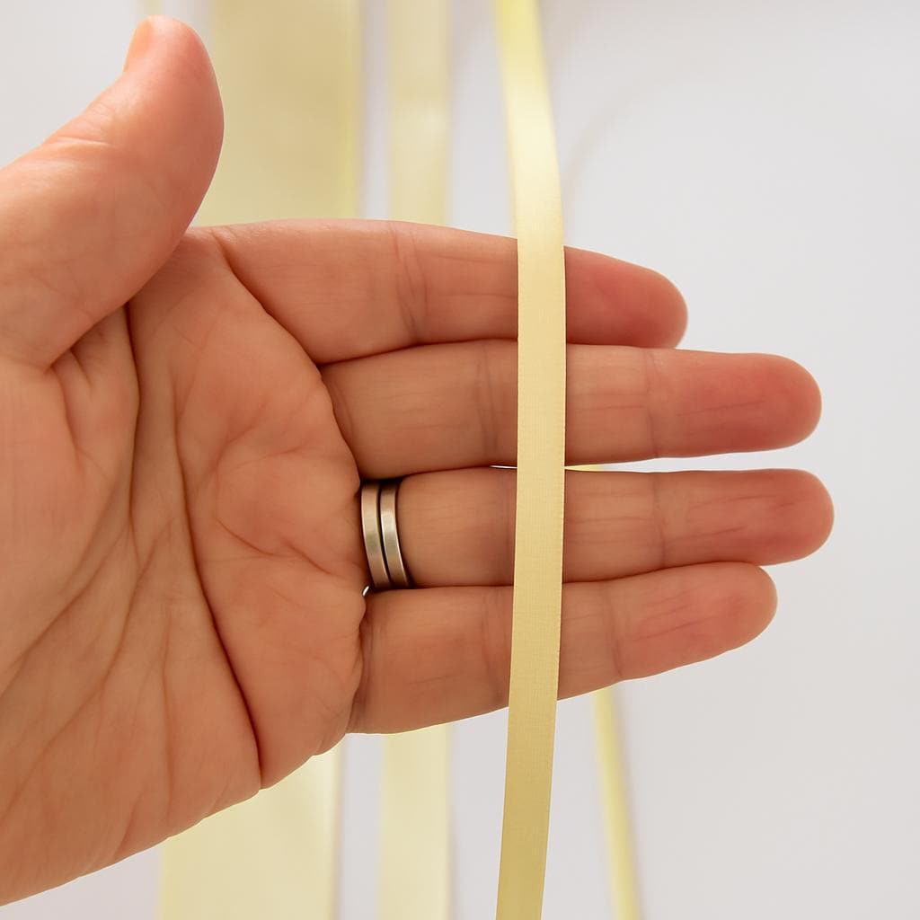 Pale lemon double sided satin ribbon, Beresford's no 5 trim for weddings, anniversary gifts - 7 widths in 5 metre lengths,
