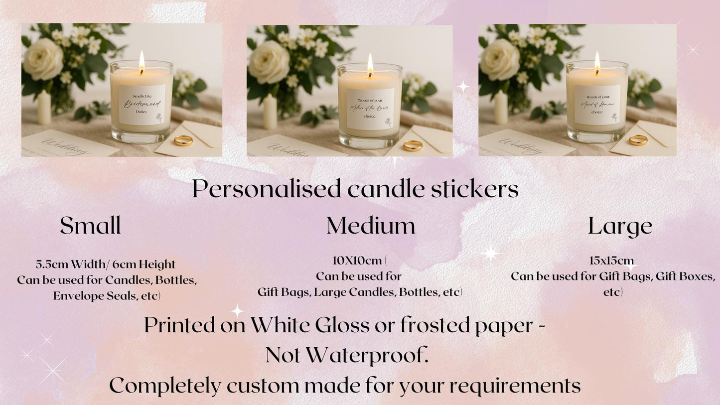Bridesmaid candle Labels, candle Stickers, Bridesmaid Maid of Honour Candle sticker