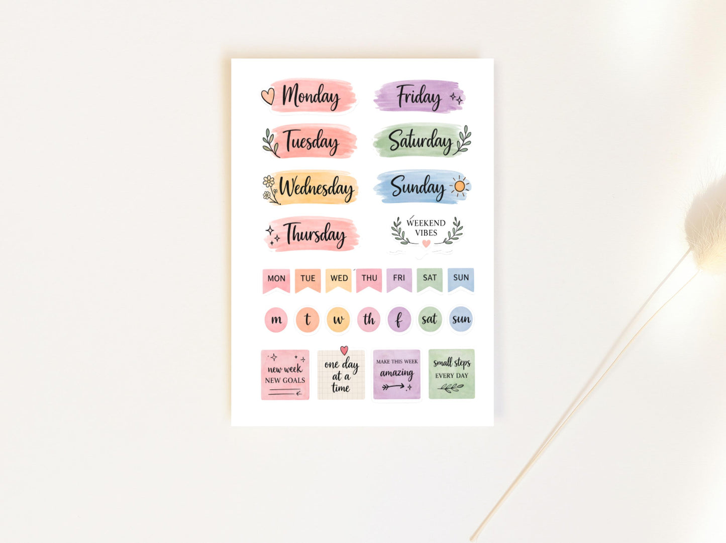 Days of the Week Oval Stickers, Planner Labels for Journals, Matt or Gloss Paper