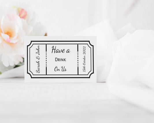 Personalised drinks Ticket, Wedding drinks Tokens, drinks vouchers, free drink Token, have a drink on us