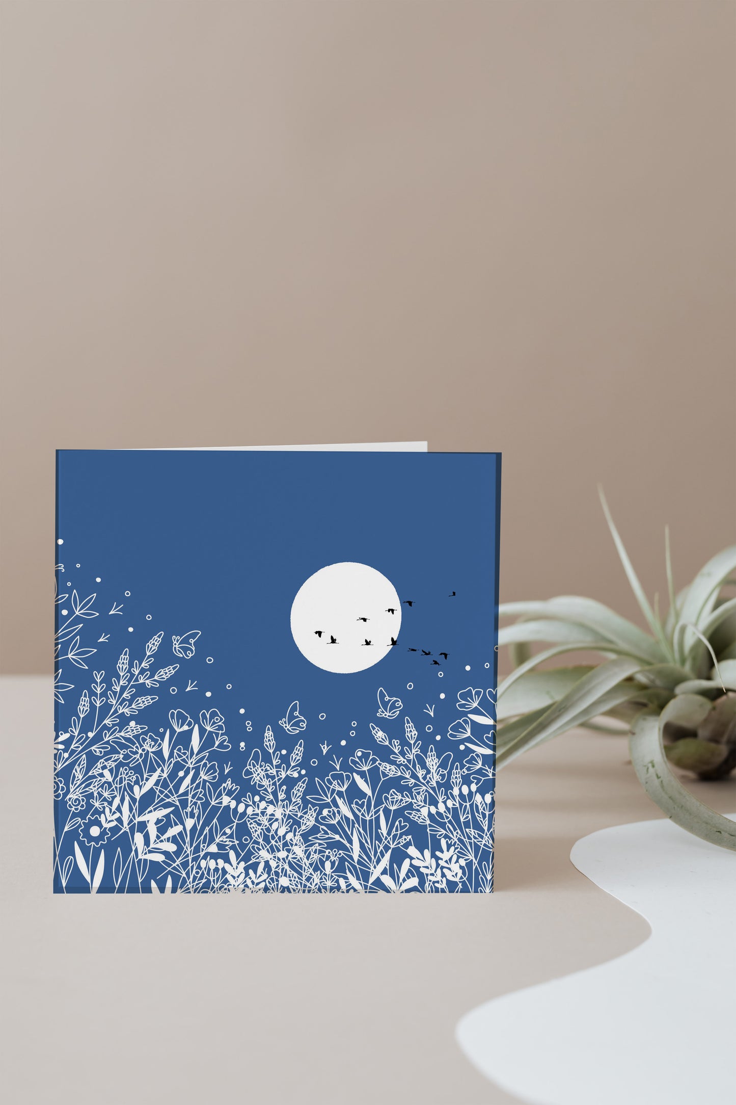 Moon wildflower greetings card, Square blank card, Flowers greeting card
