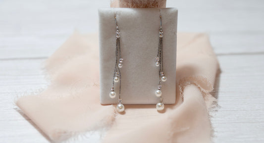 Pearl drop silver earrings, bridal earrings, wedding jewellery, wedding Earrings