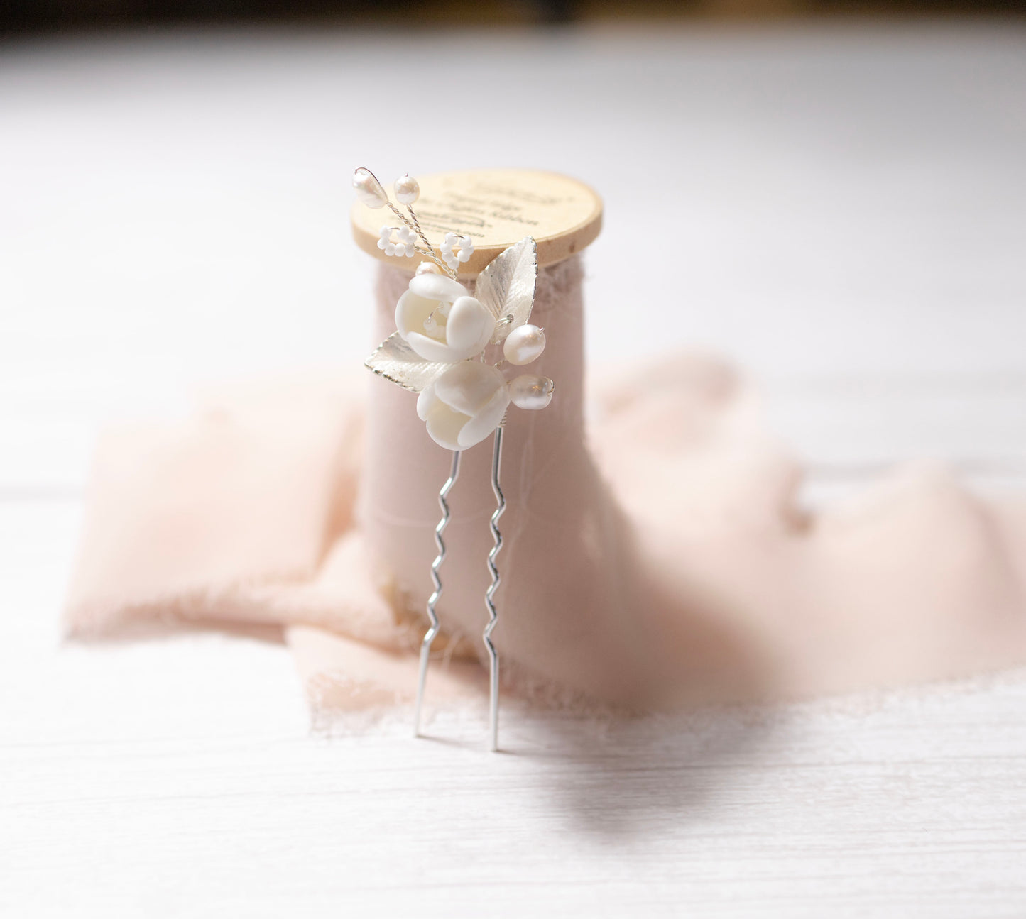 Bridal Hair pins, Wedding hair accessories, silver Ceramic hair accessories, hair pins