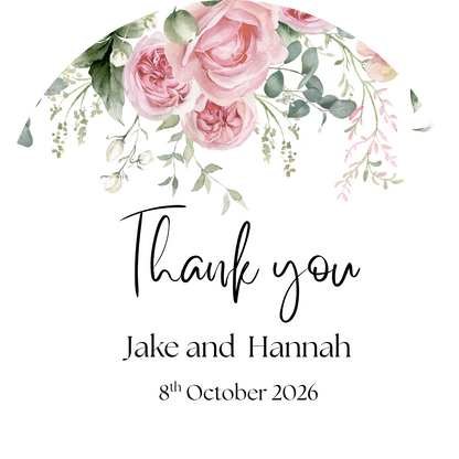 Blush Rose Wedding Stickers: Personalised Thank You Favour Labels