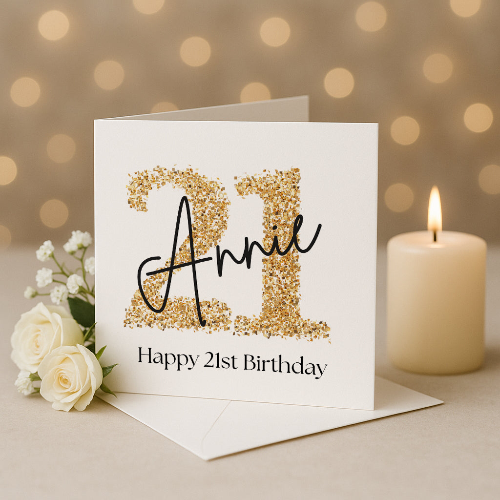 Personalised 21st Birthday Card, Daughter Granddaughter Sister Niece Friend, gold  Twenty First Birthday, Gift for Her