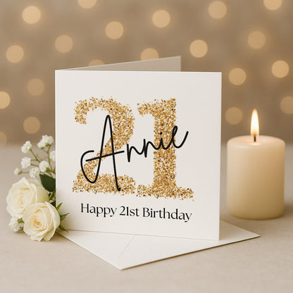 Personalised 21st Birthday Card, Daughter Granddaughter Sister Niece Friend, gold  Twenty First Birthday, Gift for Her
