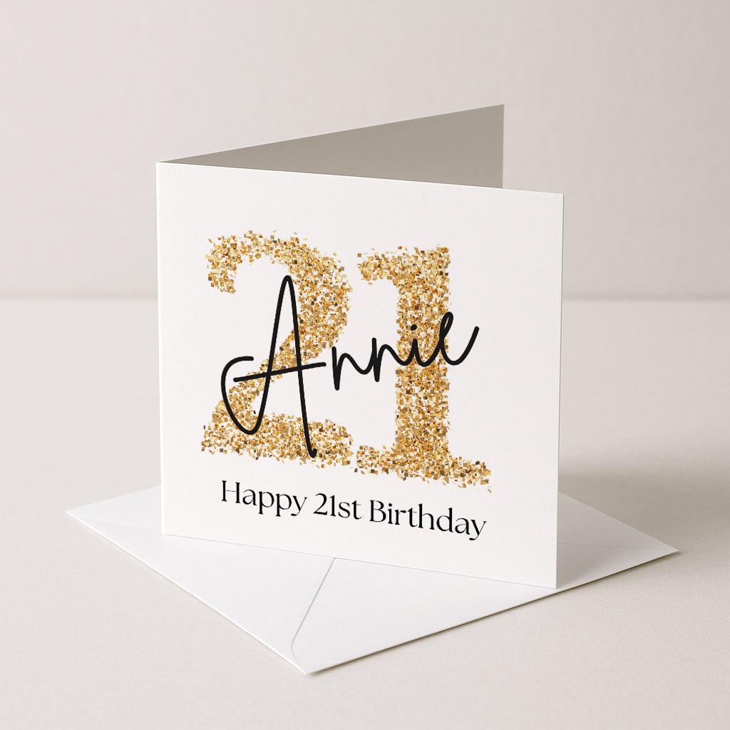 Personalised 21st Birthday Card, Daughter Granddaughter Sister Niece Friend, gold  Twenty First Birthday, Gift for Her