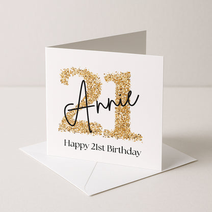 Personalised 21st Birthday Card, Daughter Granddaughter Sister Niece Friend, gold  Twenty First Birthday, Gift for Her