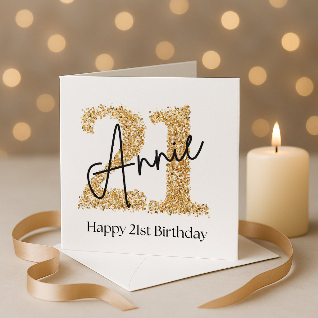 Personalised 21st Birthday Card, Daughter Granddaughter Sister Niece Friend, gold  Twenty First Birthday, Gift for Her