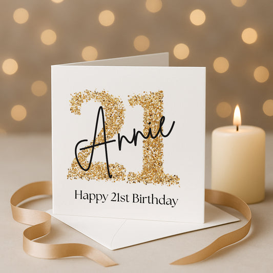 Personalised 21st Birthday Card, Daughter Granddaughter Sister Niece Friend, gold  Twenty First Birthday, Gift for Her