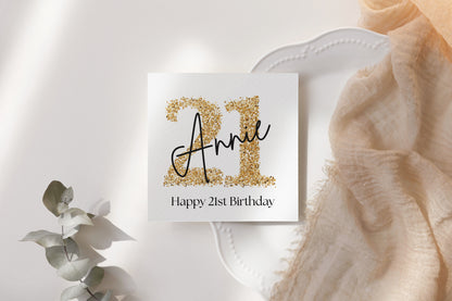Personalised 21st Birthday Card, Daughter Granddaughter Sister Niece Friend, gold  Twenty First Birthday, Gift for Her