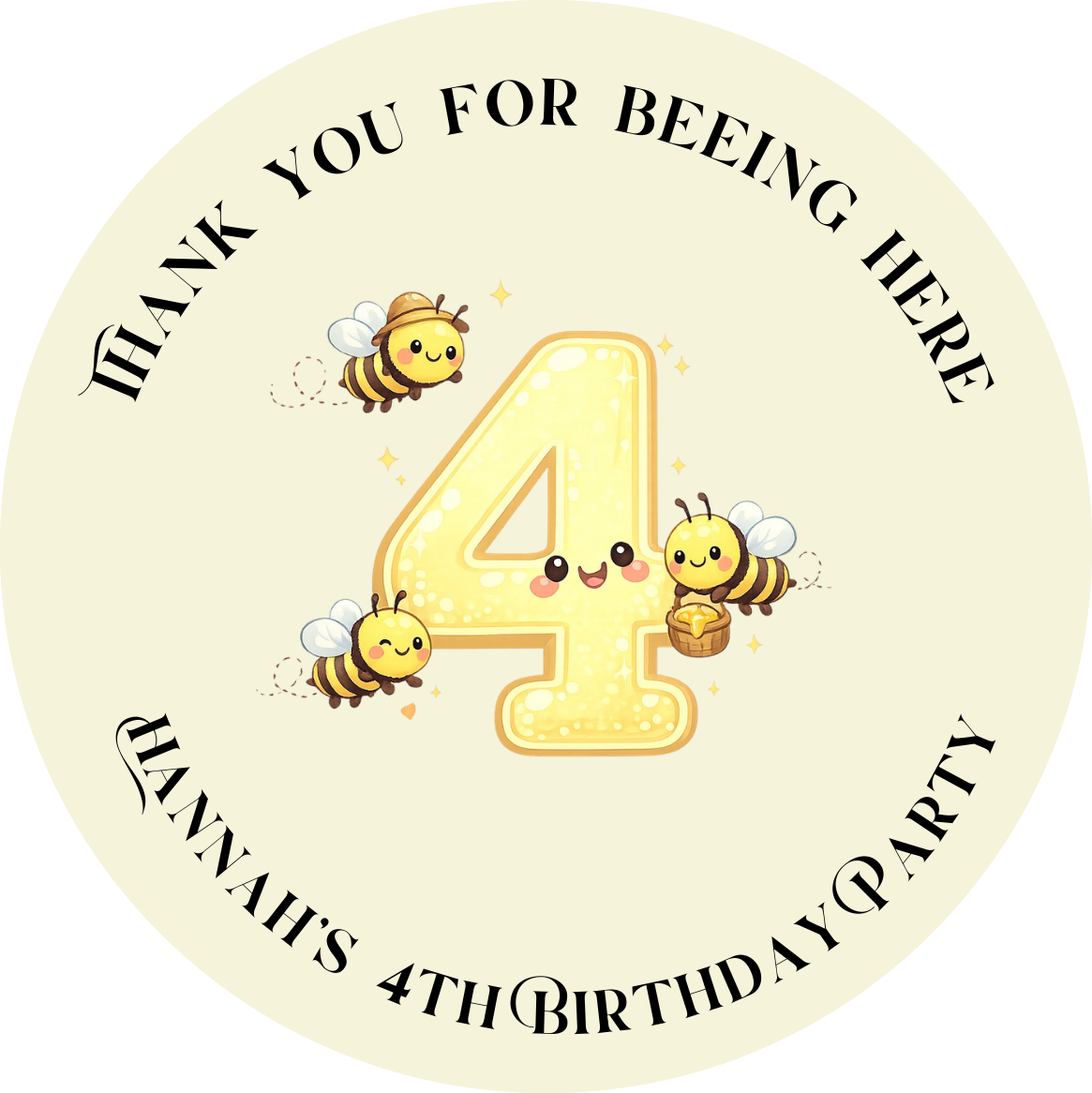 Thank you for coming to my party stickers, Bee stickers,  Goodie bag stickers, thank you stickers, five  sizes, name stickers, beeing here
