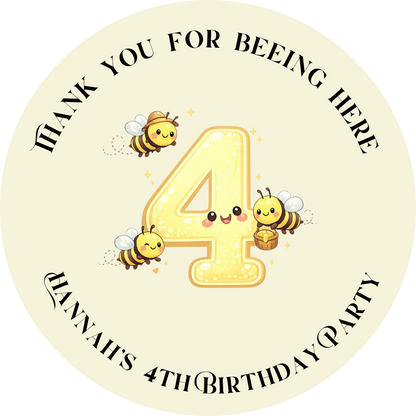Thank you for coming to my party stickers, Bee stickers,  Goodie bag stickers, thank you stickers, five  sizes, name stickers, beeing here
