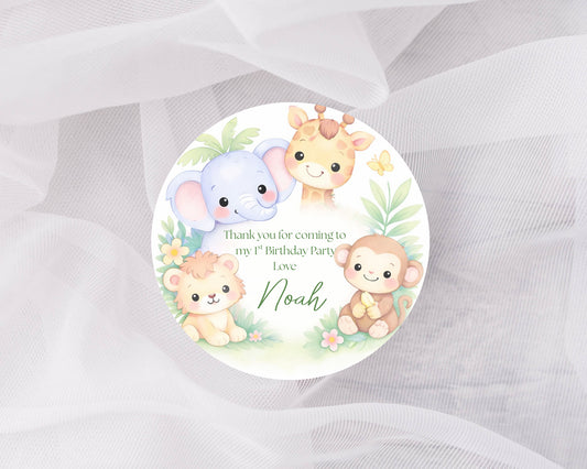 Goodie bag stickers, thank you stickers, five sizes, animal stickers, 1st Birthday