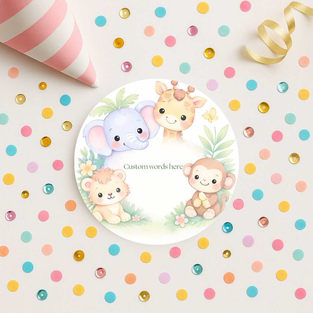 Goodie bag stickers, thank you stickers, five sizes, animal stickers, 1st Birthday