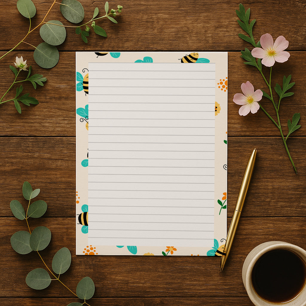 Bee Writing  Paper A4 A5, 100gsm FSC,  Lined Stationery Letter Paper,  Note Paper for Journaling & Letters