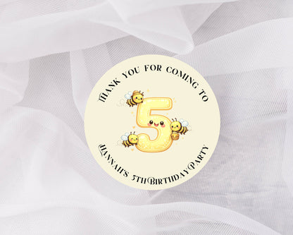 Thank you for coming to my party stickers, Bee stickers,  Goodie bag stickers, thank you stickers, five  sizes, name stickers, beeing here