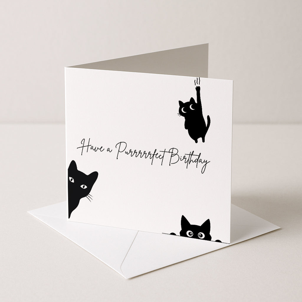 Cat Greeting Card, Black Cat Birthday Card