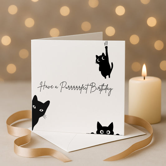 Cat Greeting Card, Black Cat Birthday Card