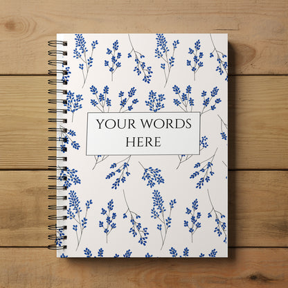 Personalised Notebook, Notepad Wirebound Softbacked blue Floral flowers, Spiral Notebook, gifts for her, Gifts for him.A4 or A5