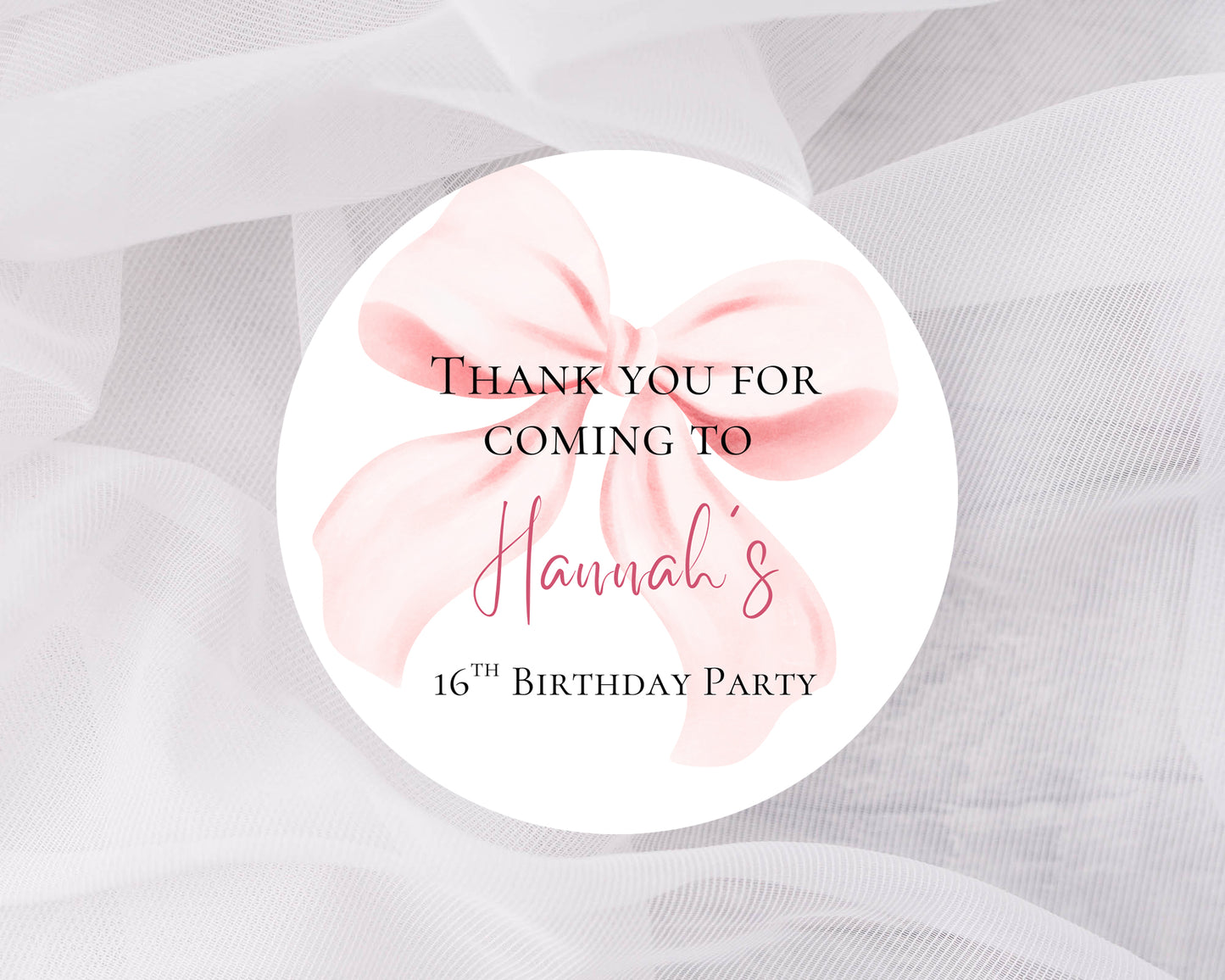 Thank you for coming to my party stickers, Goodie bag stickers, thank you stickers, five sizes, bow stickers, name stickers 5 sizes