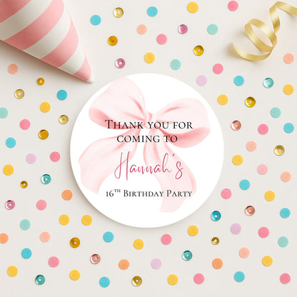 Thank you for coming to my party stickers, Goodie bag stickers, thank you stickers, five sizes, bow stickers, name stickers 5 sizes