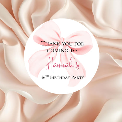 Thank you for coming to my party stickers, Goodie bag stickers, thank you stickers, five sizes, bow stickers, name stickers 5 sizes