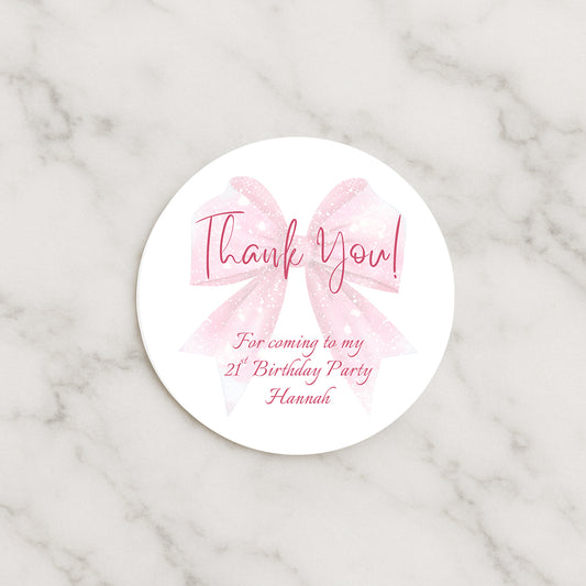 Thank you for coming to my party stickers, Goodie bag stickers, thank you stickers, five sizes, bow stickers, name stickers