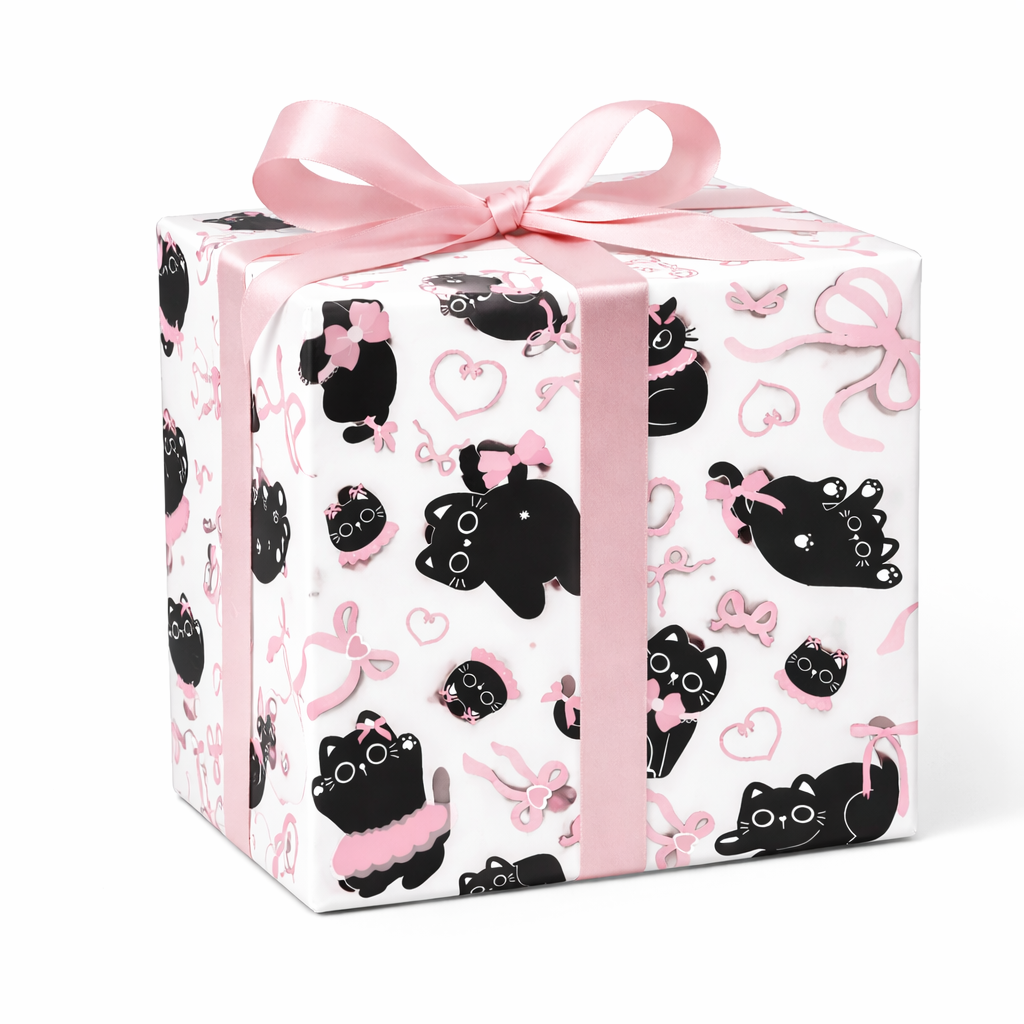 Black cat and Pink Bow gift wrapping paper