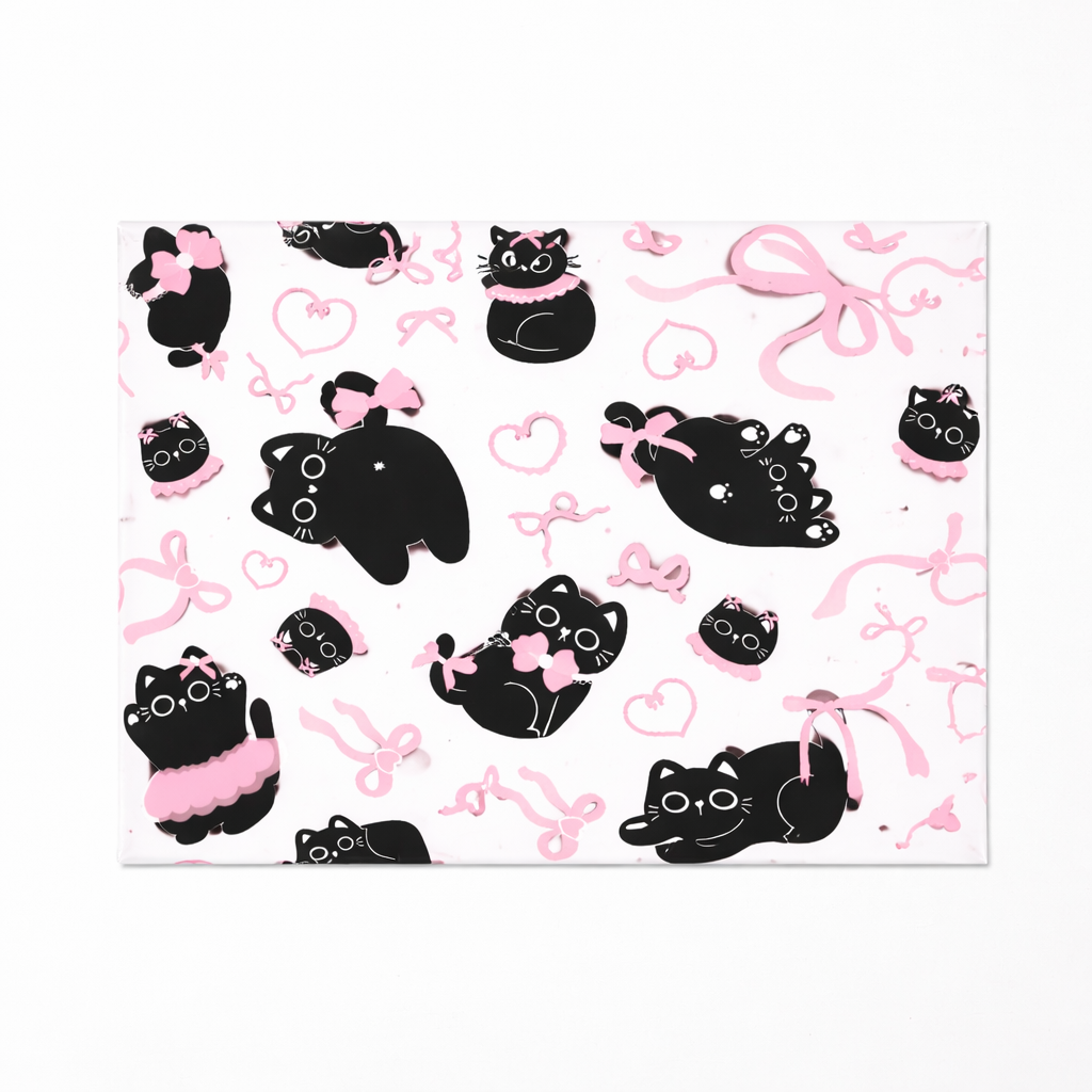 Black cat and Pink Bow gift wrapping paper