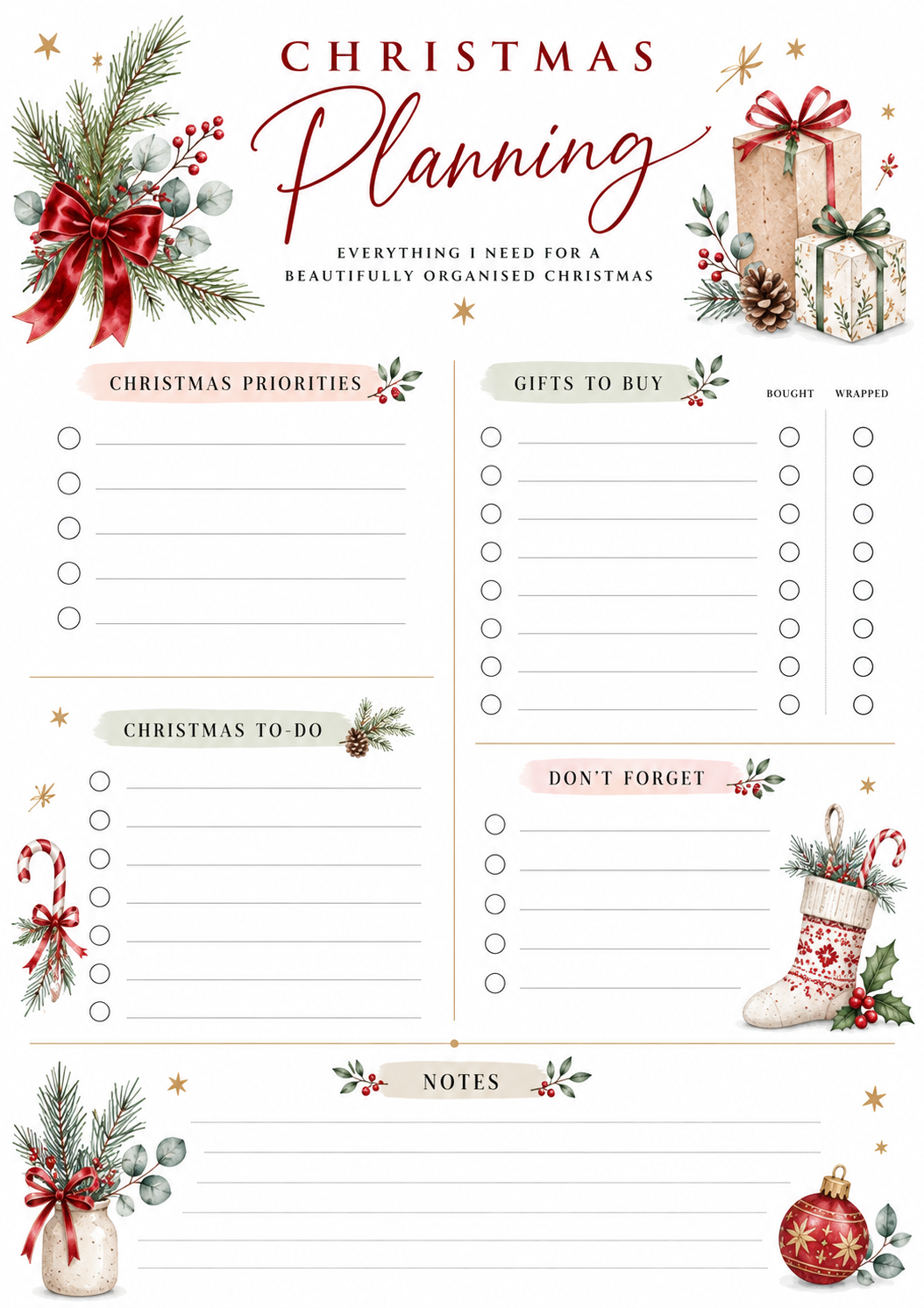 A5 Christmas Planning Pad – 50 Sheet Christmas Planner & Gift List