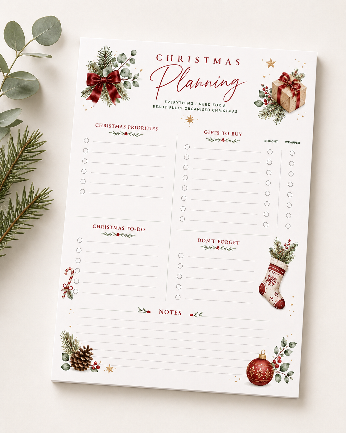 A5 Christmas Planning Pad – 50 Sheet Christmas Planner & Gift List