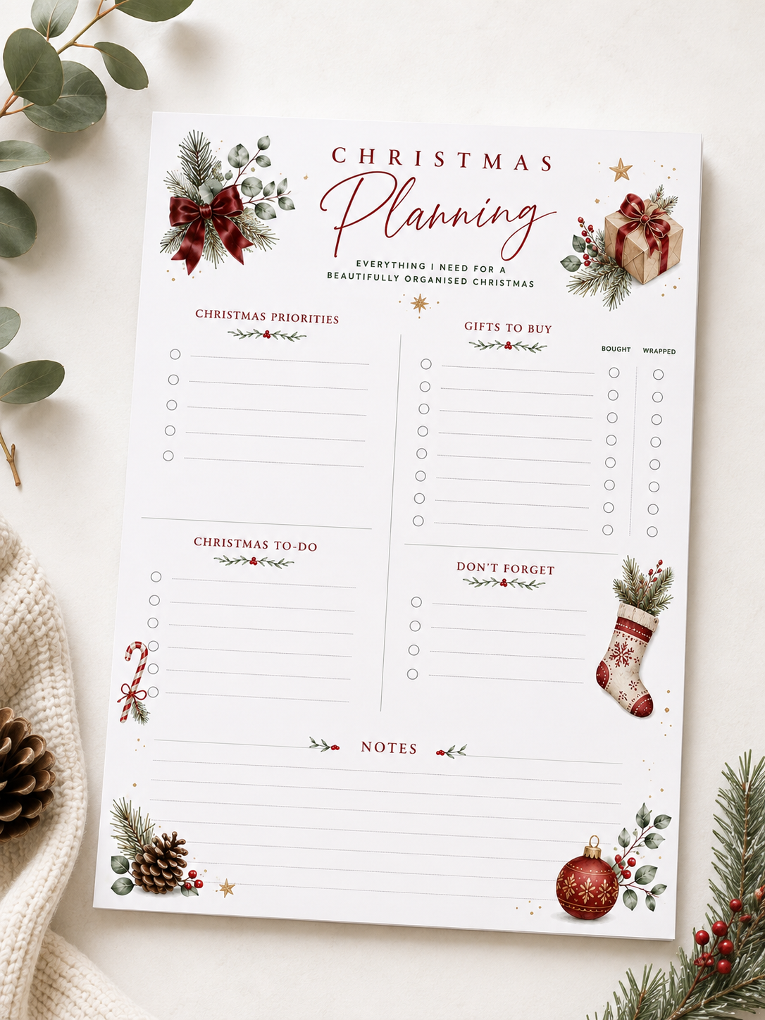 A5 Christmas Planning Pad – 50 Sheet Christmas Planner & Gift List