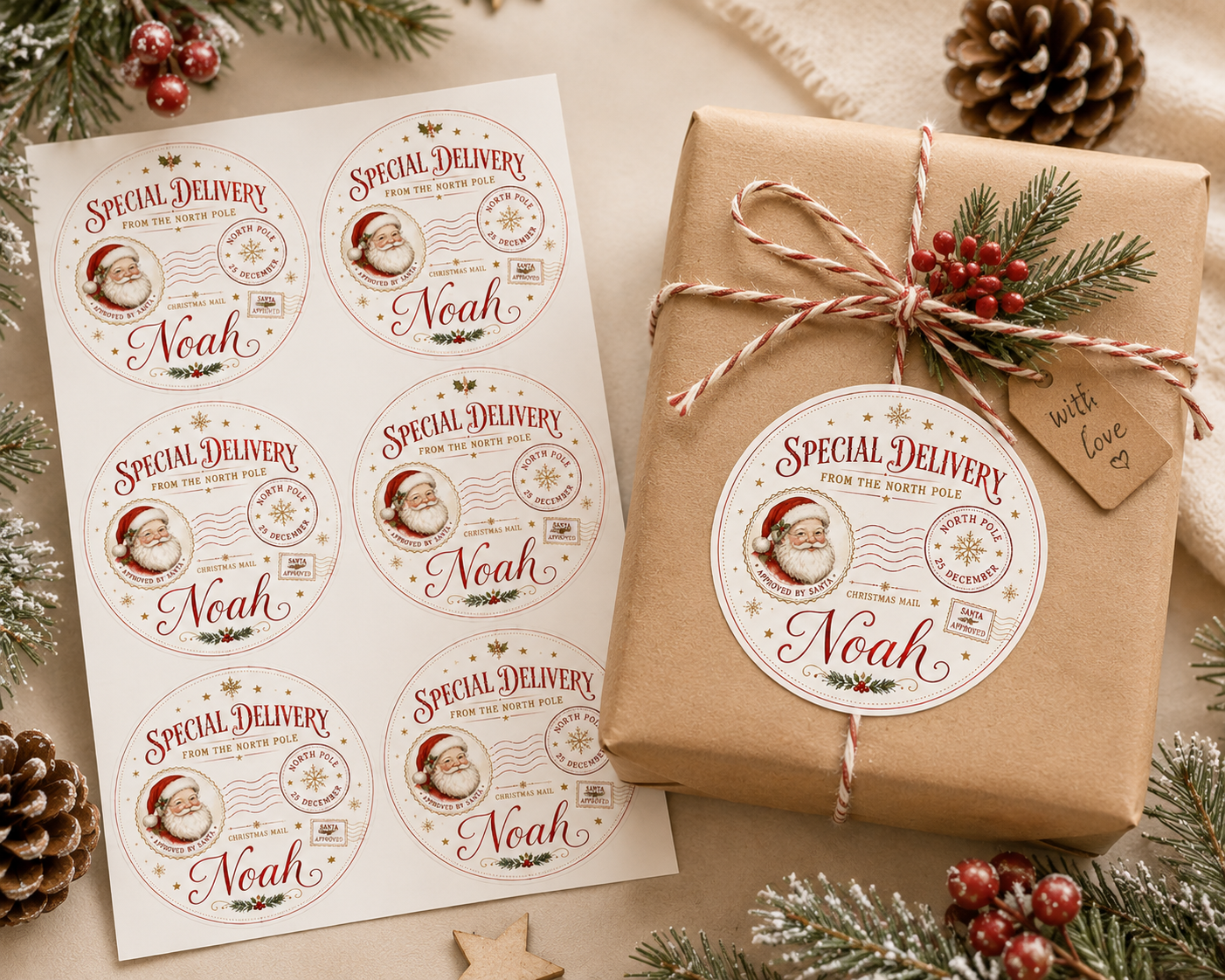 Personalised North Pole Special Delivery Christmas Stickers – Santa Gift Labels