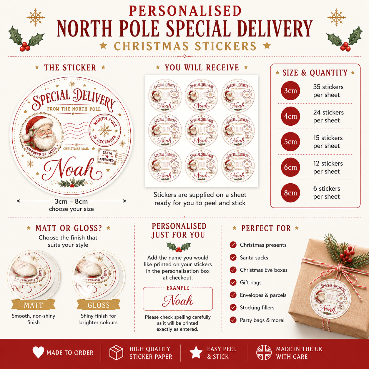 Personalised North Pole Special Delivery Christmas Stickers – Santa Gift Labels