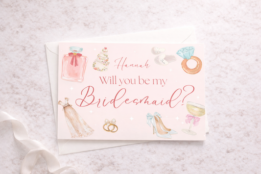 Personalized Bridesmaid Proposal Card: Blush Pink Wedding Invitation