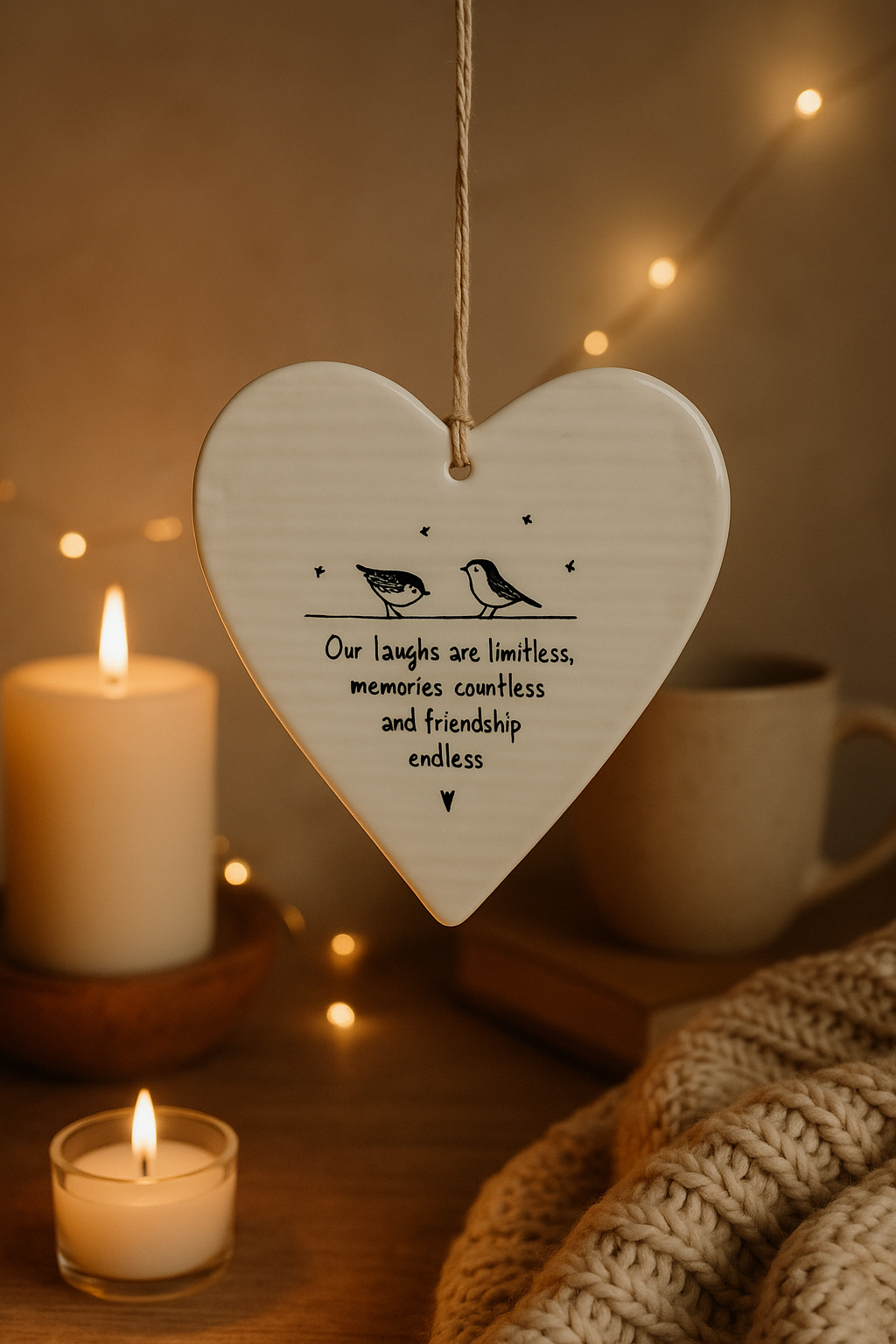 East Of India Porcelain Hanging Heart laughs are limitless Porcelain Gift