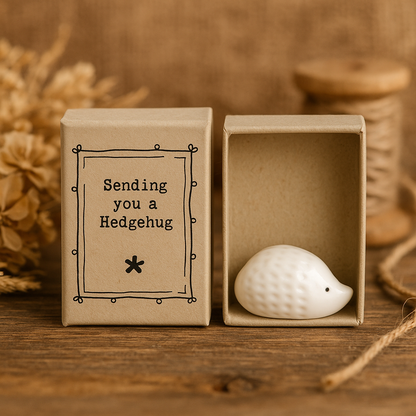 East Of India Matchbox Porcelain Hedgehog Ornament, Sending you a hedgehug