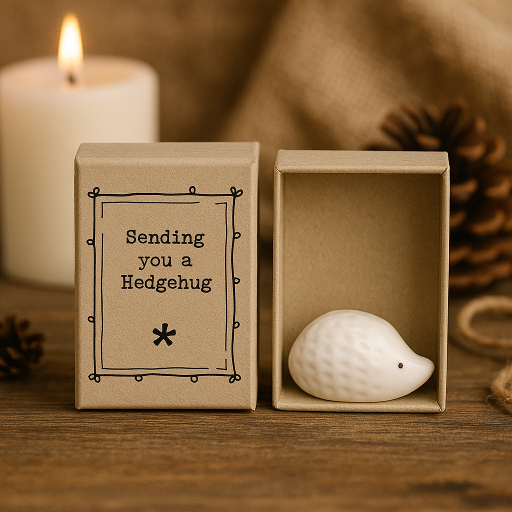 East Of India Matchbox Porcelain Hedgehog Ornament, Sending you a hedgehug