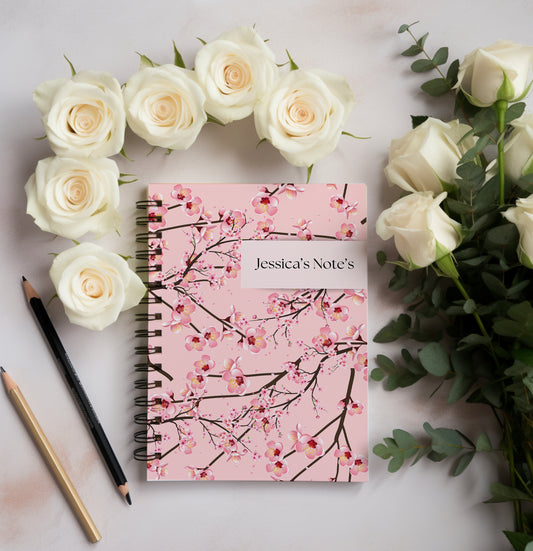 Personalised Notebook, Notepad Wire bound Soft backed, Cherry Blossom, Spiral Notebook, gifts for her, Gifts for him. A4 or A5