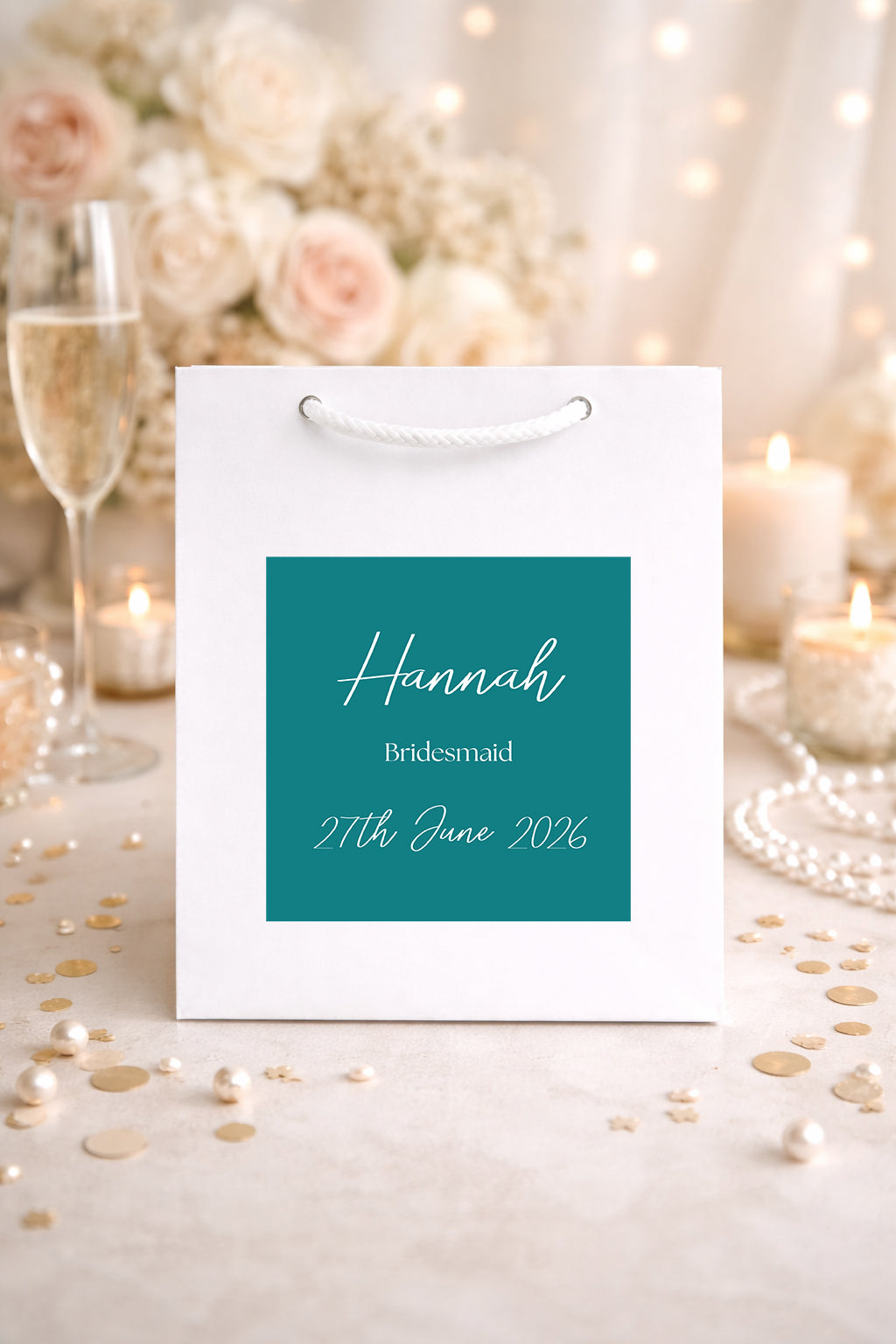 Personalised Bridesmaid Gift Bag – Wedding Gift Bag & Bridal Party Gift Bags with Custom Gift Bag Sticker for Maid of Honour and Flower Girl