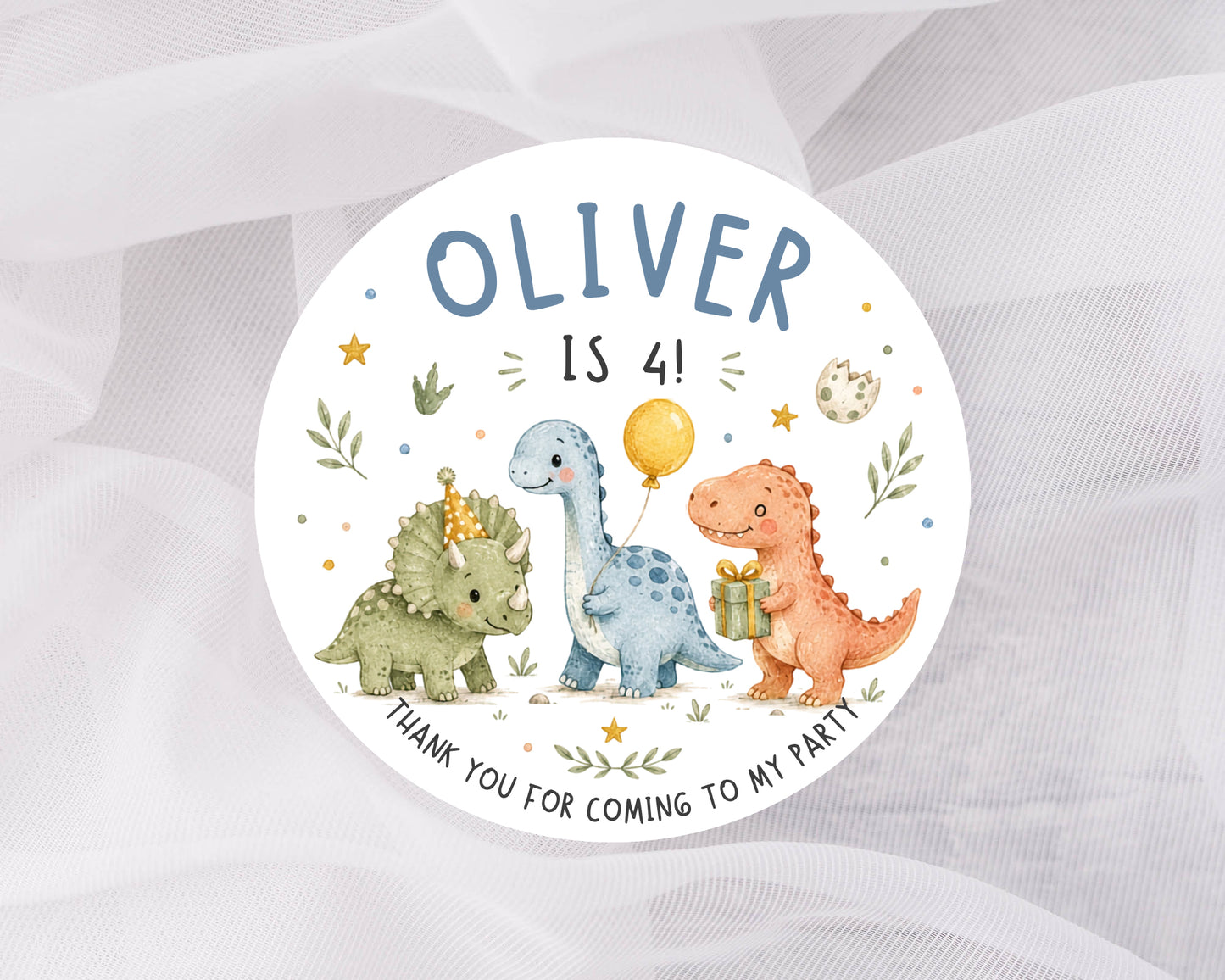 Personalised Dinosaur Birthday Stickers – Kids Party Thank You Labels