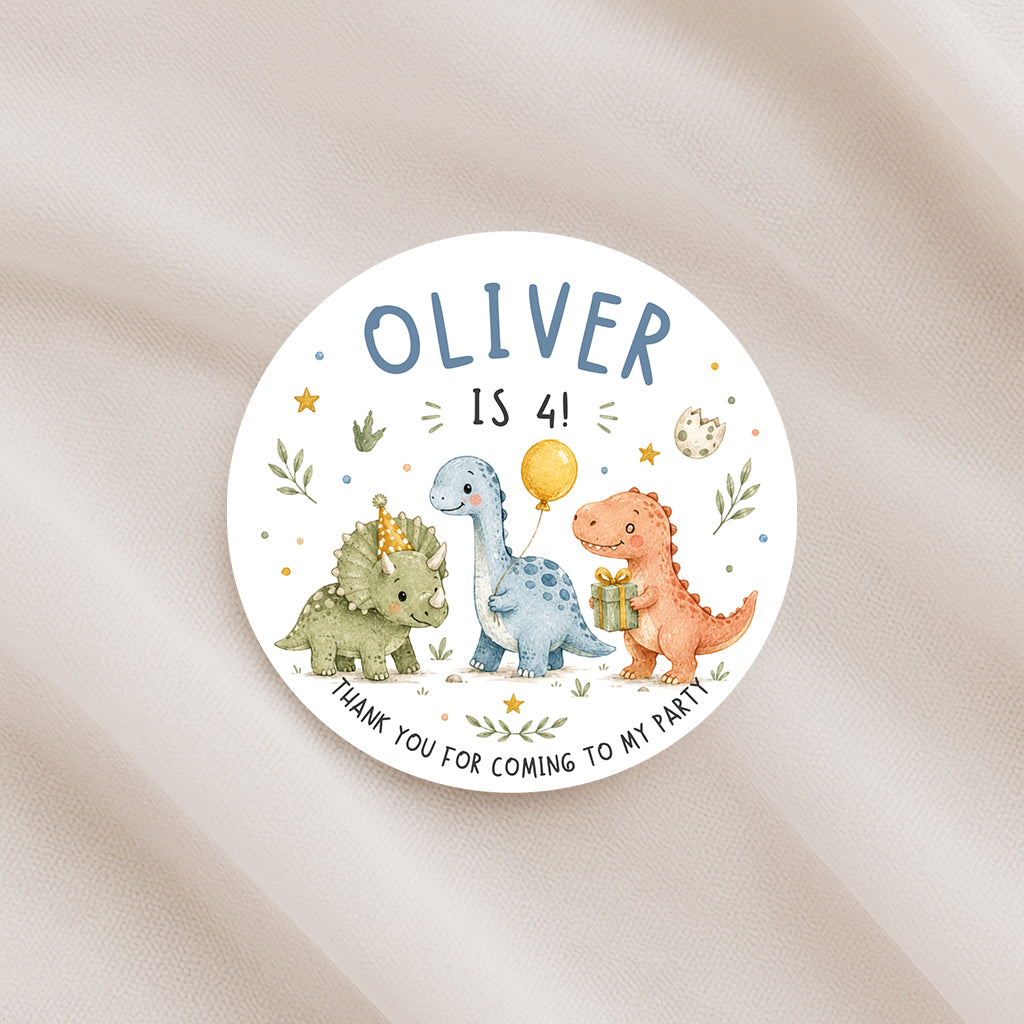 Personalised Dinosaur Birthday Stickers – Kids Party Thank You Labels